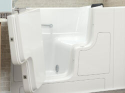 Walk-in bathtub installed in modern bathroom for safe bathing in Bluffton, SC
