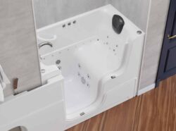 Walk-in bathtub installed in modern bathroom for safe bathing in Bluffton, SC